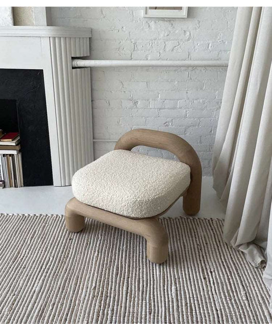 French Style Velvet Solid Wood Sofa Stool for Small Apartments